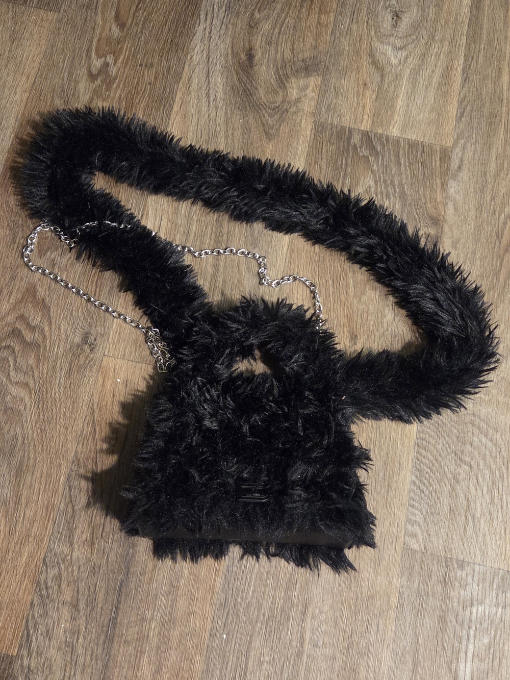 Plush Faux Fur Mini Crossbody Bag - Black